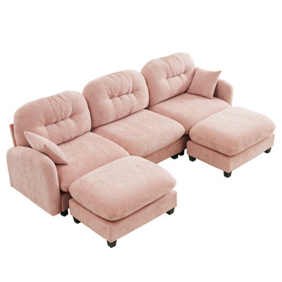 3 Pink With Movable , Chenille, , For Compact Living Areas Modular Sectional U Shaped High Sponge Cushion, Ergonomic Design, Bedrooms And Lounges