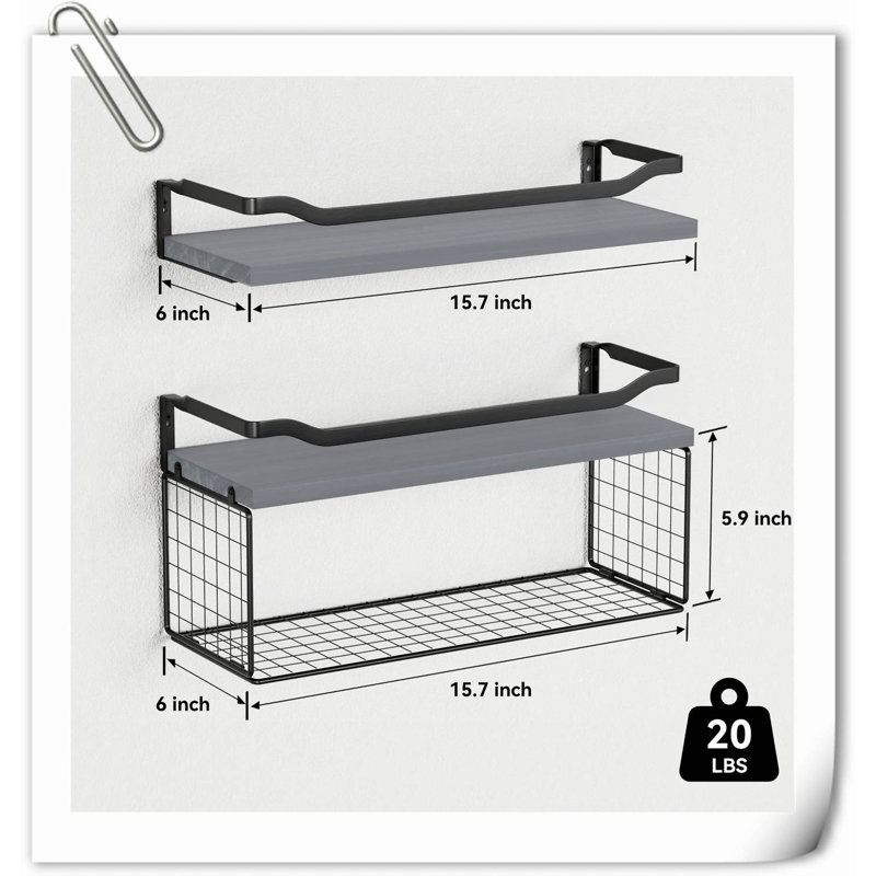 Calogera 2 Piece Wood Floating Shelf, Natural Wood/Gray