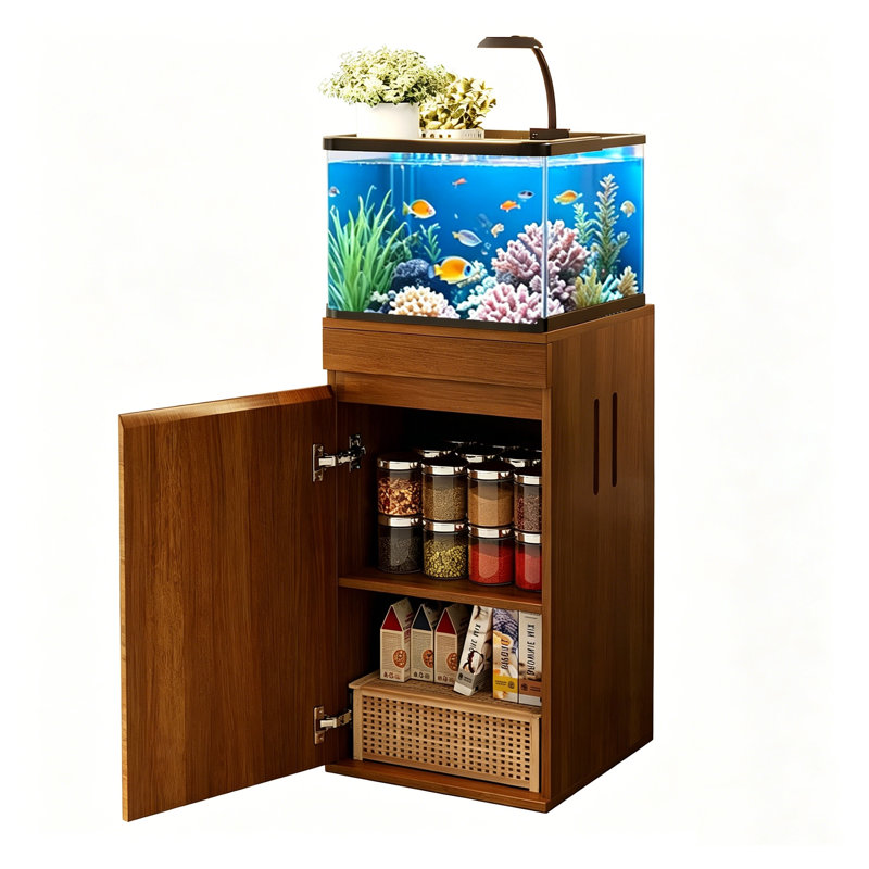 Support d'aquarium pour aquariums de 10 à 15 gallons avec armoire de rangement, console de réservoir en bois aggloméré brun