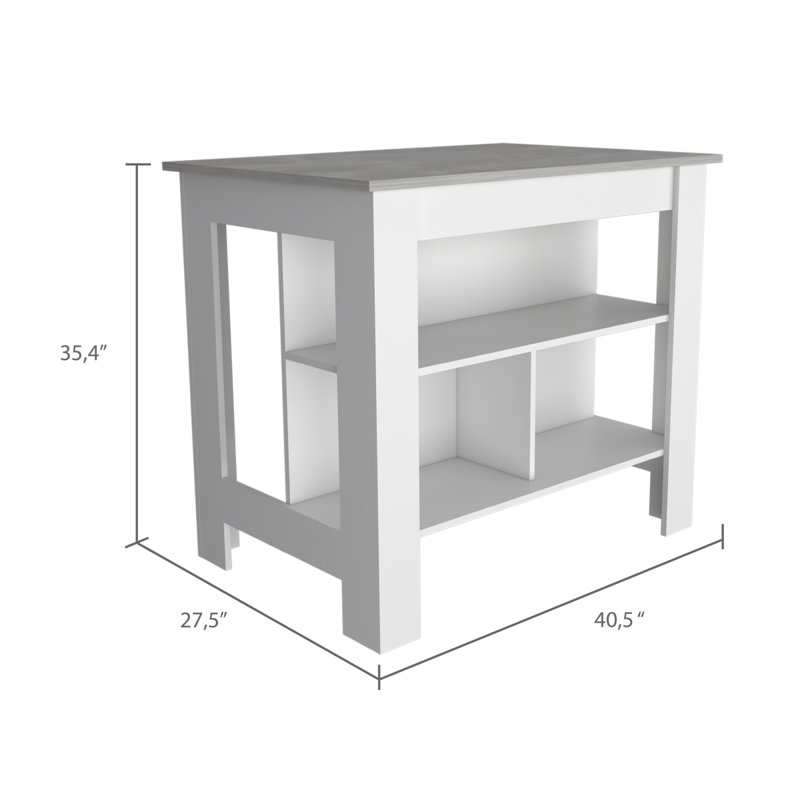 Cala Kitchen Island, Four Legs, Three Shelves, White/Gray