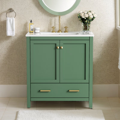 Meuble-lavabo vert 30 po avec lavabo simple, lavabo sous le comptoir, armoire de rangement pour la salle de bain avec 2 portes et un tiroir, fermeture en douceur, rangement multifonctionnel
