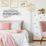 Girl's Room Feather Floor Lamp - Faux Ostrich Feather Shade, Polished Chrome Cloud Lamp Design