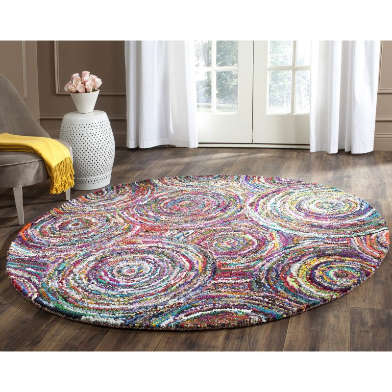 Anaheim Nantucket Hand Tufted Cotton Geometric Rug, Round 4'