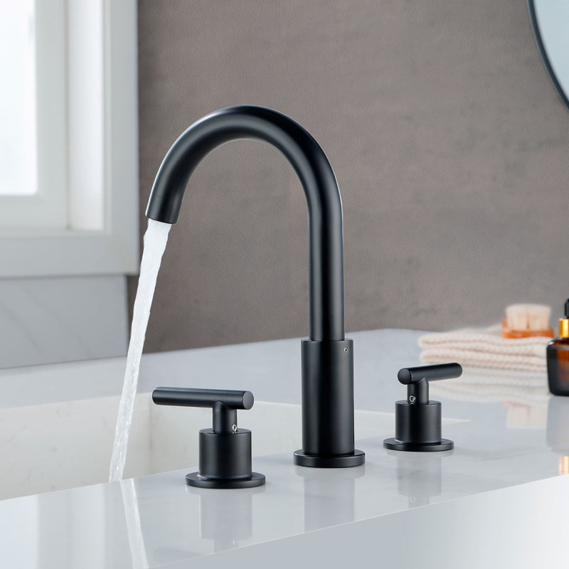 Robinet de salle de bain à large entraxe avec bonde, Noir mat