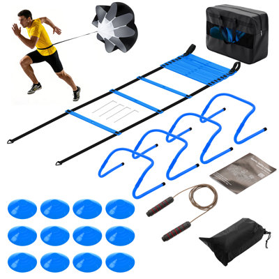 Professional Speed & Agility Training Set with Running Parachute, Hurdles, & Agility Ladder (All-in-One Fitness Kit)