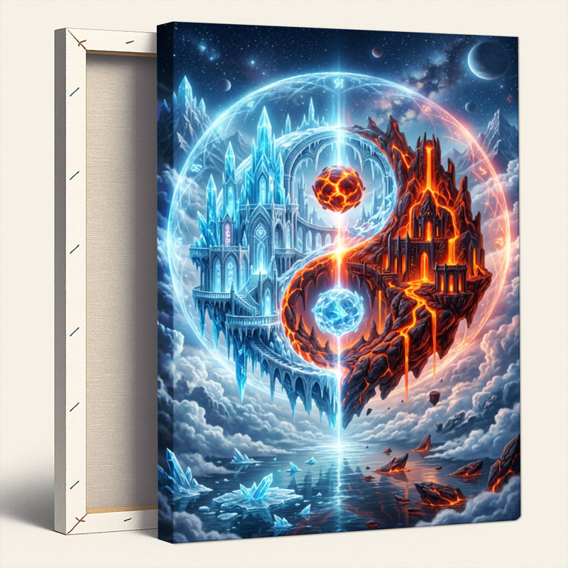 Ensemble de 1 tableau sur toile « Glace et Feu », 36"H x 24"W, Toile tendue