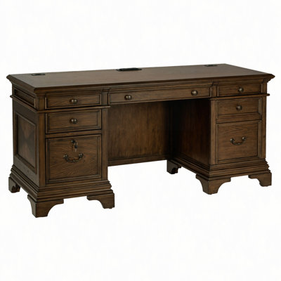 Stigham Burnish Oak 5-Drawer Credenza Office Desk