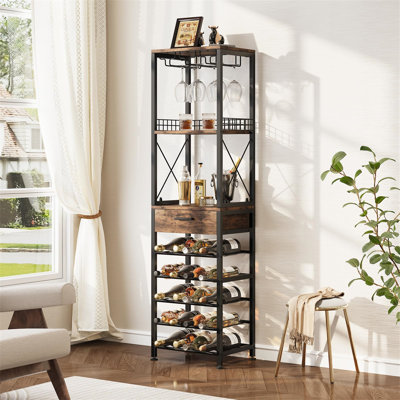 Corner Unit Wine Bottle & Glass Rack Brown