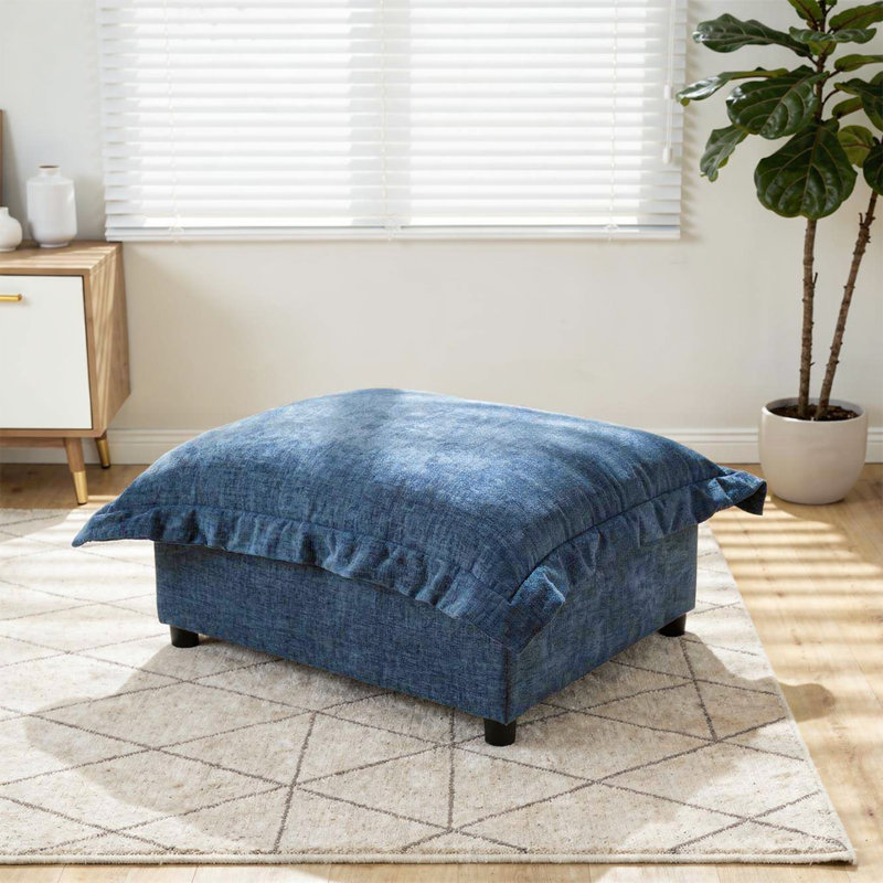 Upholstered Chenille Footstool, Navy