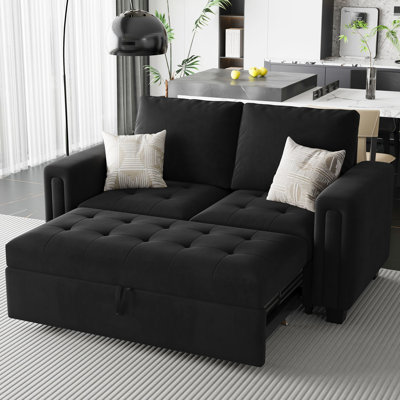 Shavera Velvet Modular Sectional Loveseat Sleeper Sofa With Pull Out Couch Bed For Living Room Apartment