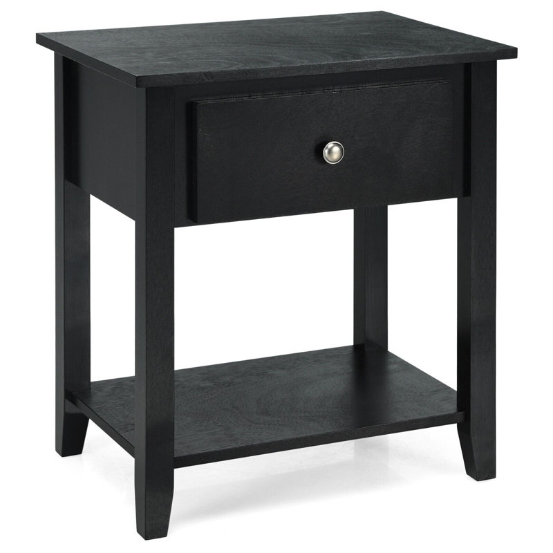 Arife 56cm W Solid + Manufactured Wood Bedside Table, Black