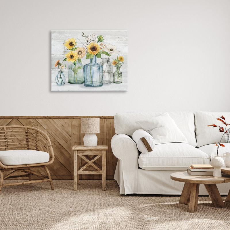 «Varied Country Flower Blooms Rustic Planked» par Carol Robinson - impression sur toile, H 30 po x l 40 po x P 1,5 po