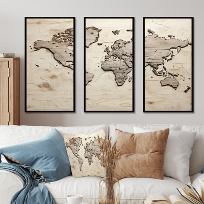 Rustic Route World Map - ensemble d'art sur toile carte du monde
