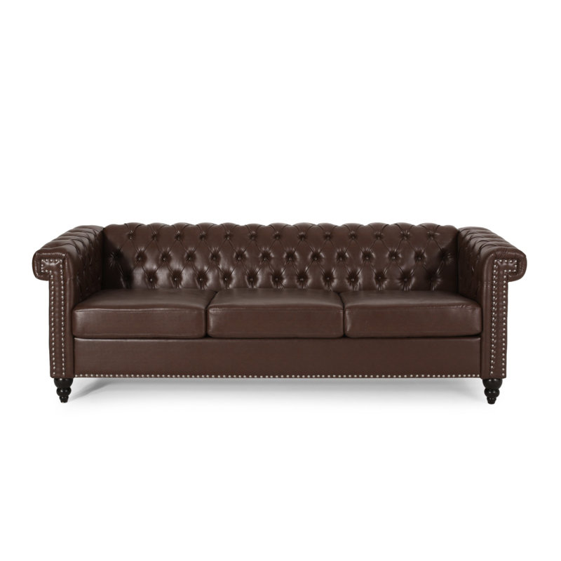 Canapé Chesterfield Sione, Simili cuir brun foncé