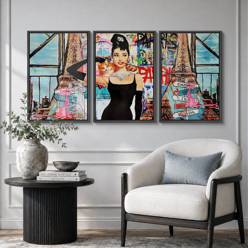 Audrey Hepburn Graffiti & Street Art, H 36 po x l 72 po, Reproduction avec cadre flottant, Noir