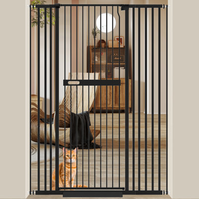 71"Extra Tall Metal Pet Gate - Pressure Mount, 1.37 Spacing, Auto-Close Walk Through (Black)
