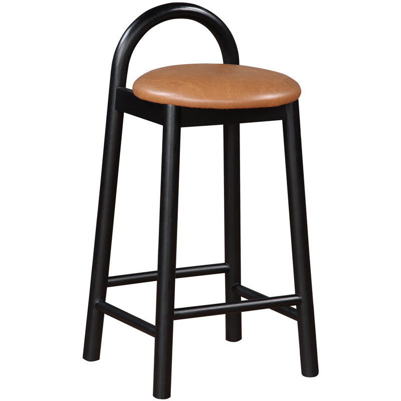 Calvin 27" Counter Bar Stool, Black, Cognac Vegan Leather