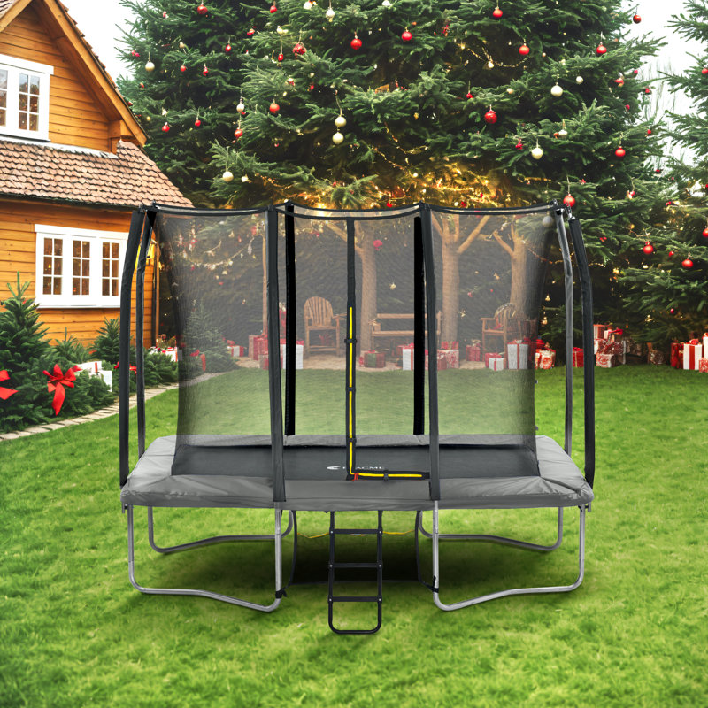 Trampoline de jardin rectangulaire 8 'x 12' avec enceinte sécuritaire, Gris