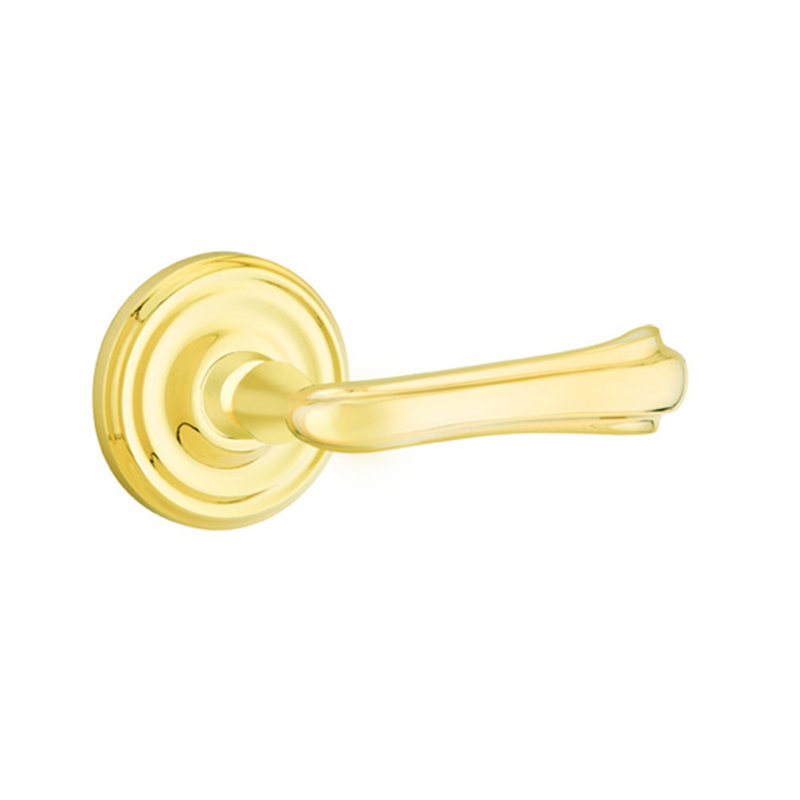 Wembley Flat Passage (Hall & Closet) Door Lever with Round Rosette, Right, Bright Brass