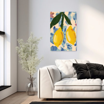 Bright Lemons Blue Hues Abstract Vibrant Contemporary Fruit Summer Wall Art Print