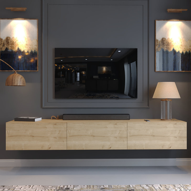 Hamman Modern 71" Floating TV Stand with Storage Wall-Mounted Media Console for TVs up to 80", Natural Oak