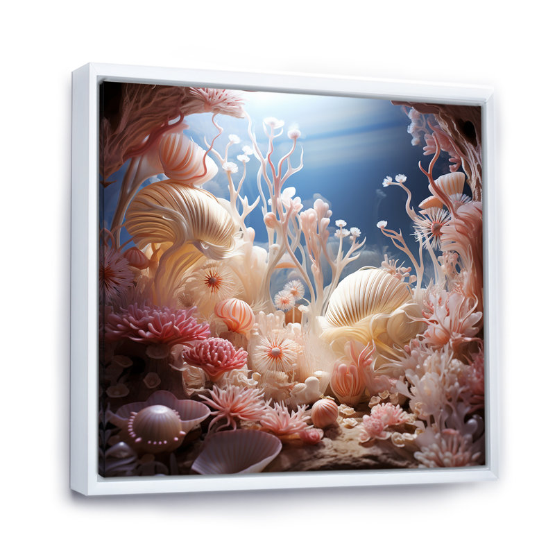 Rêves de corail sous-marins sous-marins III - art de corail, Cadre flottant blanc, H 36 po x l 36 po x P 1,5 po