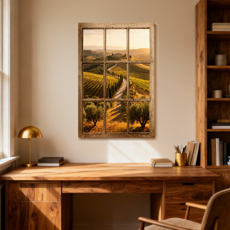 «Landscape & Nature Tuscan Vineyard Sunset Landscape Window View», H 18 po x l 12 po