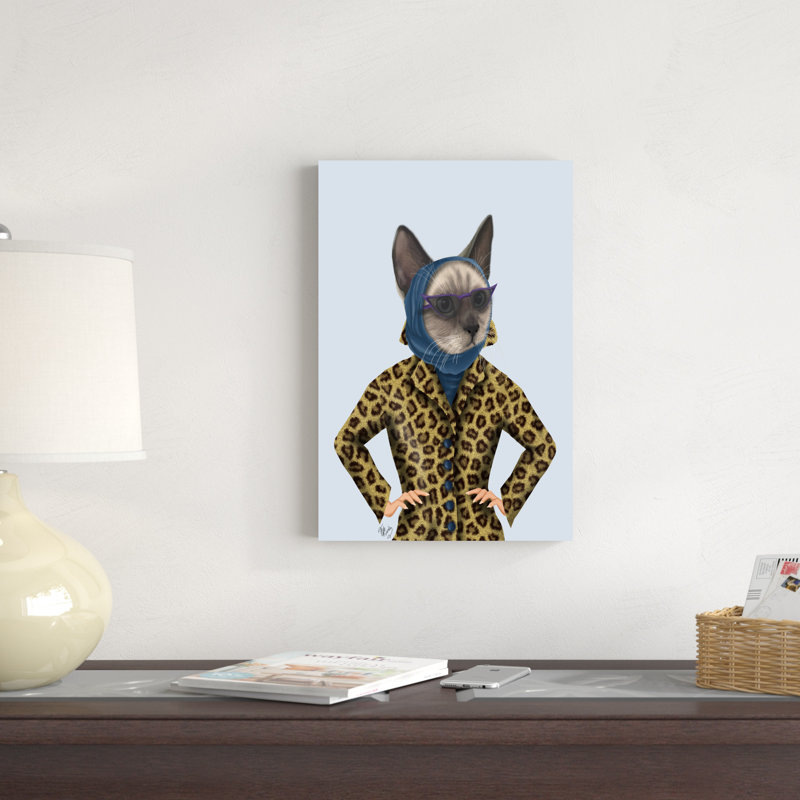 " Cat With Leopard Jacket " by Fab Funky, 18" H x 12" W x 1" D