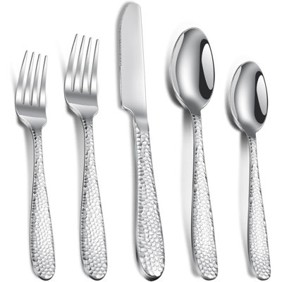 40-Piece Hammered Flatware Set, Stainless Steel Silverware For 8, Mirror Polished & Dishwasher Safe