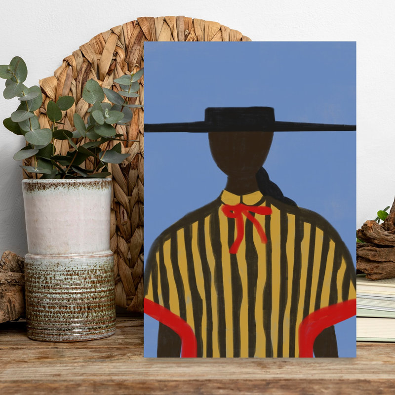 Bold Hat Woman and Stripes New Mexico Style Bold Contemporary City Wall Art Print 1 Piece Wrapped Canvas Wall Art