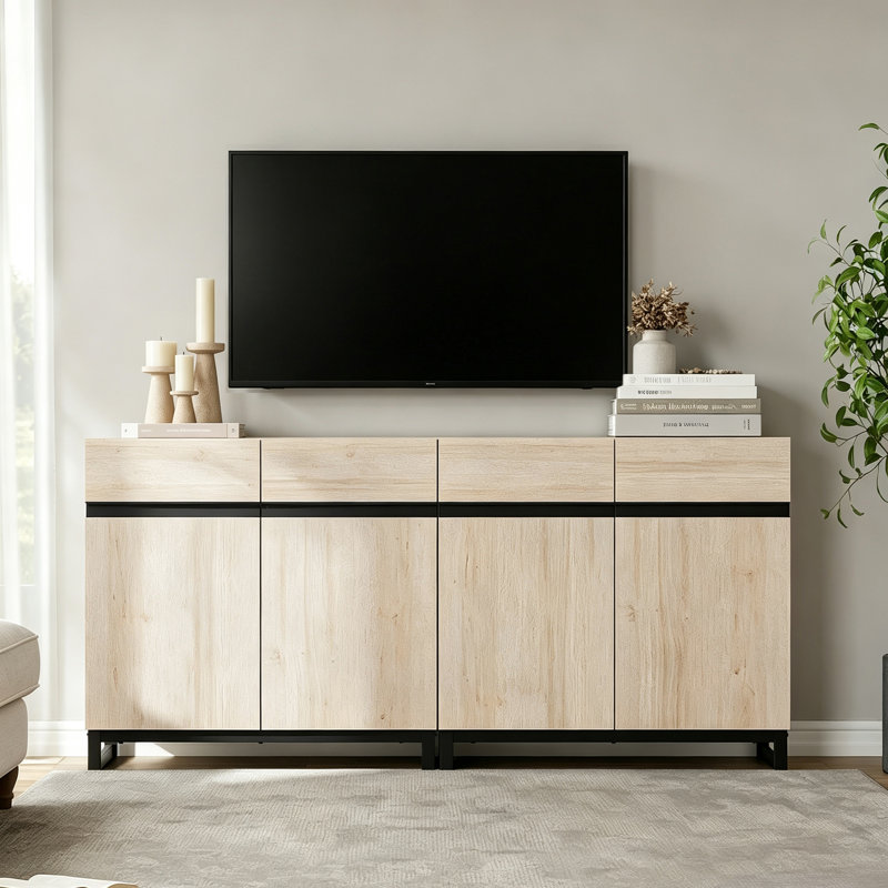 Meuble télé Aadam jusqu'à 70 po, H 30,6 po x L 63 po x l 15,6 po, Beige