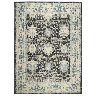 Tapis noir/beige à motif de métier à tisser border