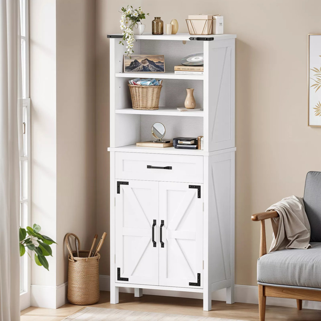 Brycen 57.4'' H Freestanding Bathroom Storage Cabinet with 5 Shelves & 1 Drawer Latitude Run®