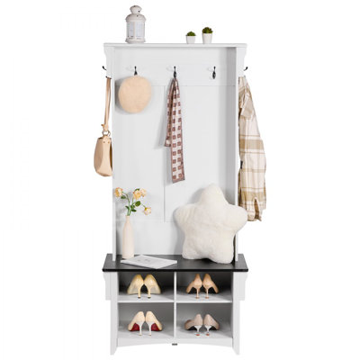 Hall Tree Entryway Bench, Coat Rack with Shoe Storage, 32" Wide Mudroom bench with Storage and Seating, Adjustable Shelves and 5 Hanging Hooks with 4