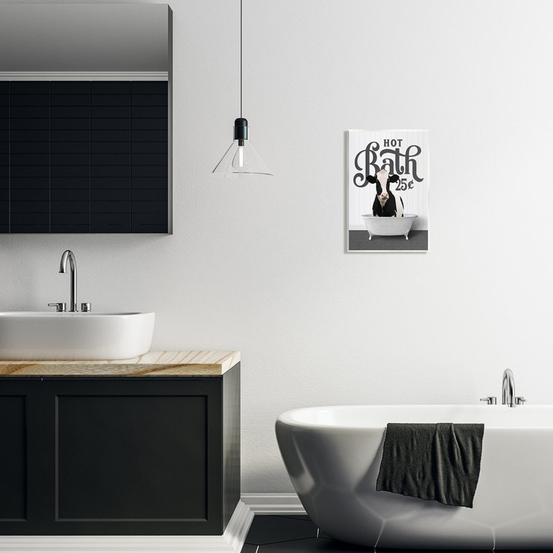 «Vintage Hot Bath Cow on MDF» par impression à lettres et doublée, H 15 po x l 10 po x P 0,5 po
