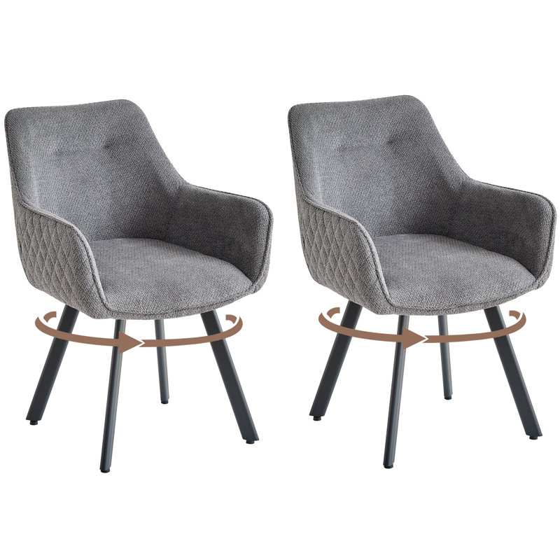Upholstered Linen Blend Armchair, Dark gray, 2, Dark gray