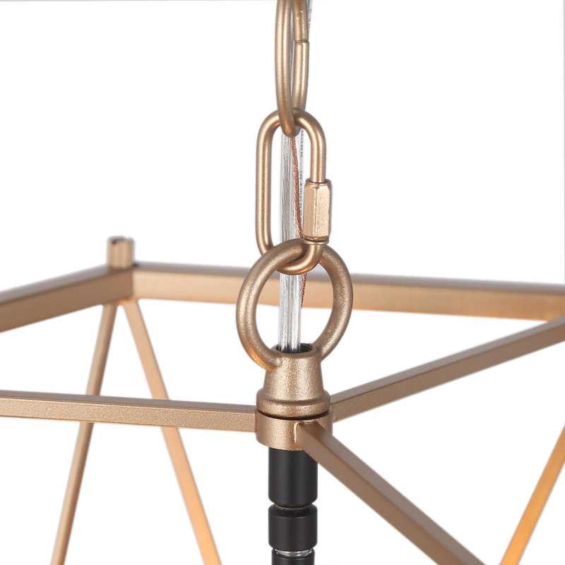 4 - Light Dimmable Lantern Geometric Chandelier, Matte Gold