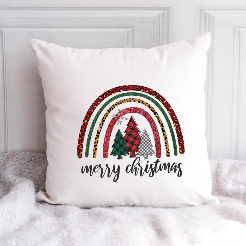 Christmas Rainbow1 Polyester/Polyester Blend Reversible Throw Pillow, 14" x 14"