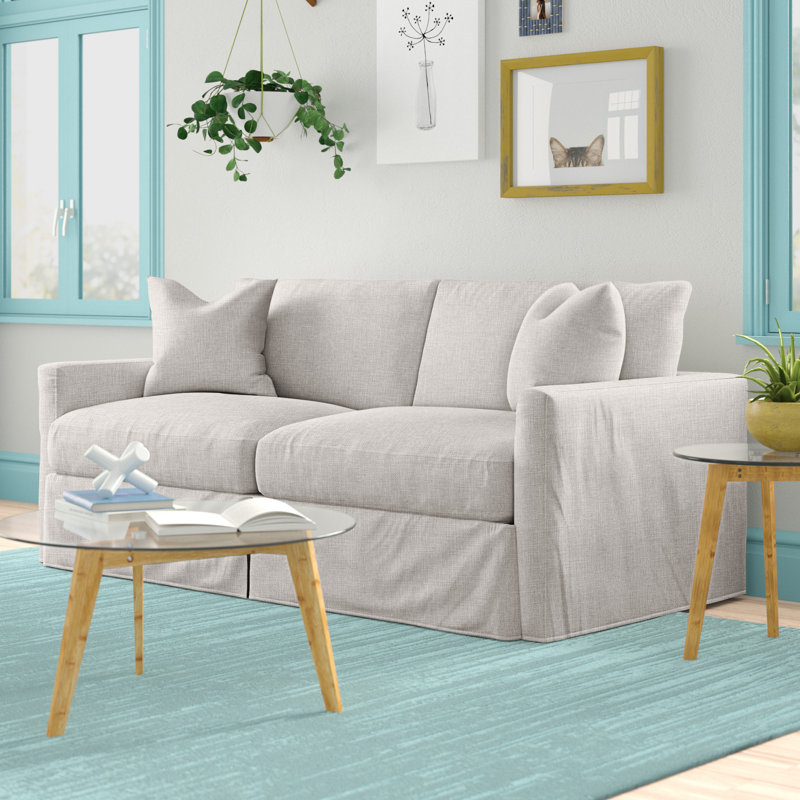 Hartig 84'' Slipcovered Sofa, Drusky Ivory Sustain® Basketweave
