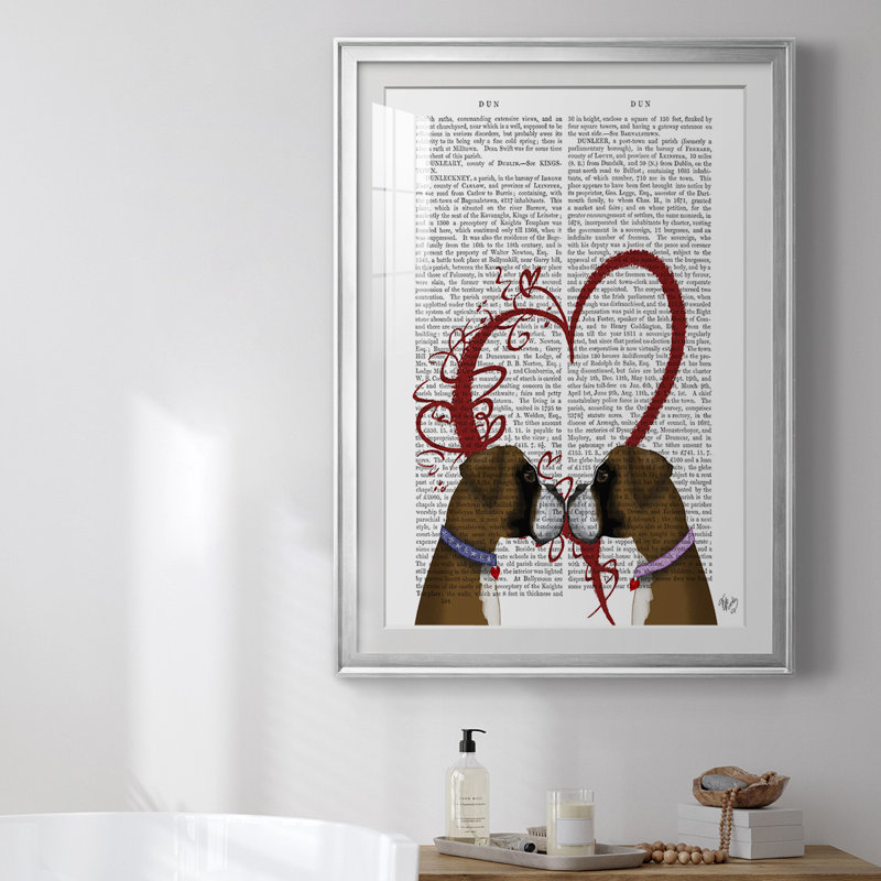 Boxer Love - Matted and Framed Under Acrylic Glass, Large Living Room Wall Art, 22.5" W x 30.5" H, Silver