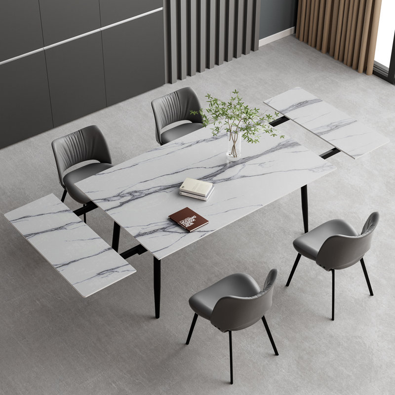 Otho Modern 63" to 94" Extendable Rectangular Dining Table For 6-10, Snowy Mountain White