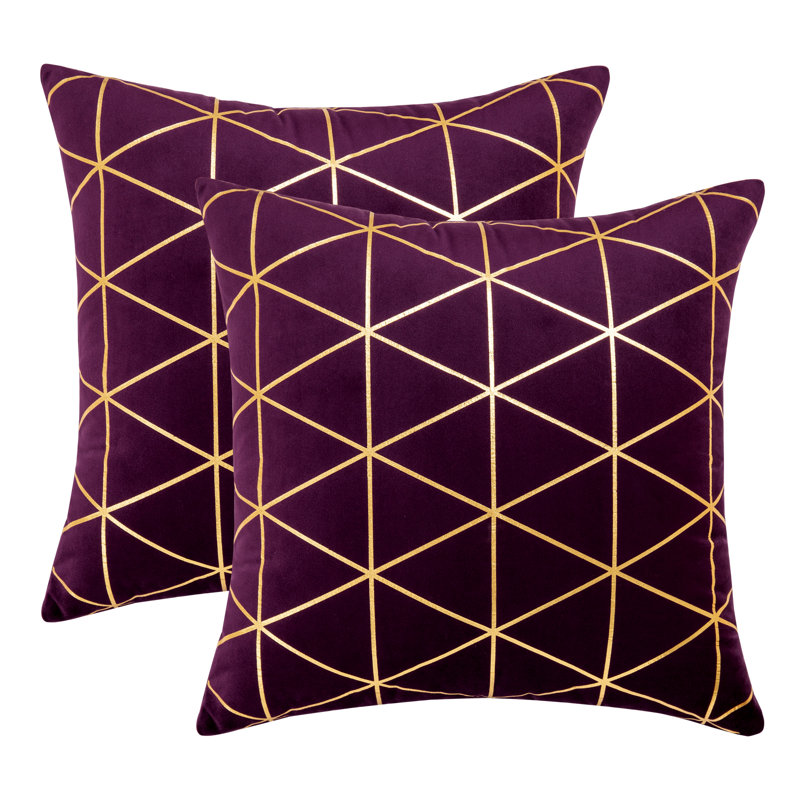 Soft Geometric Gold Printed Square Throw Pillow Cover, 20"H x 20"W, Purple Geometric