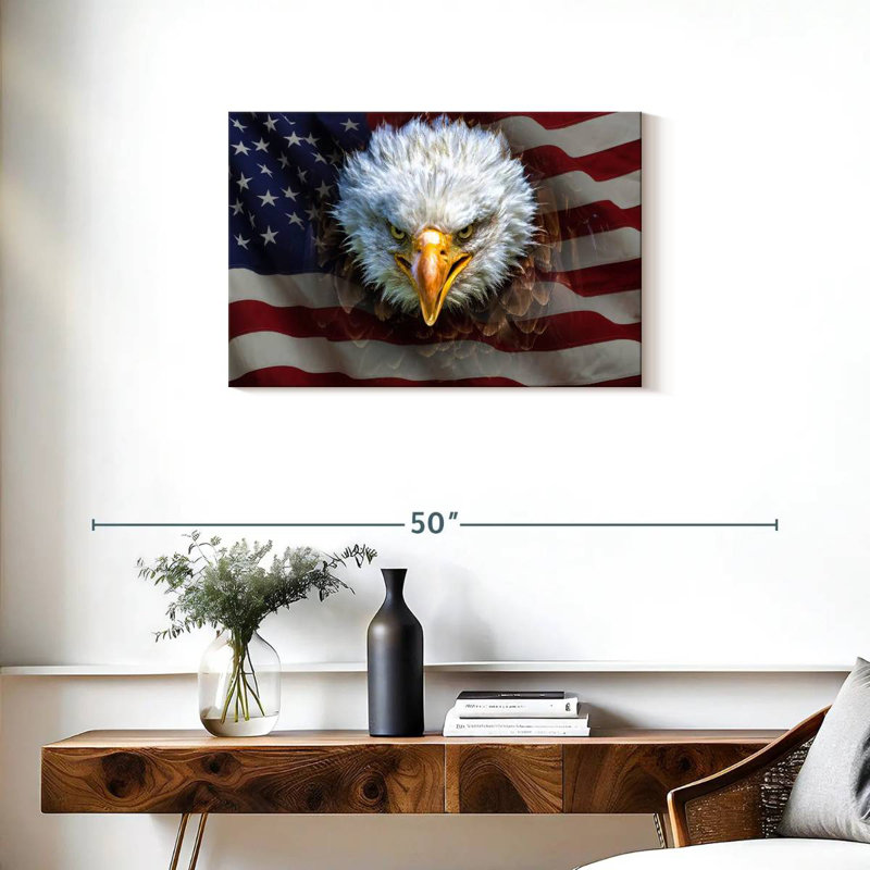 Aigle à tête blanche sur le drapeau américain, H 20 po x l 30 po