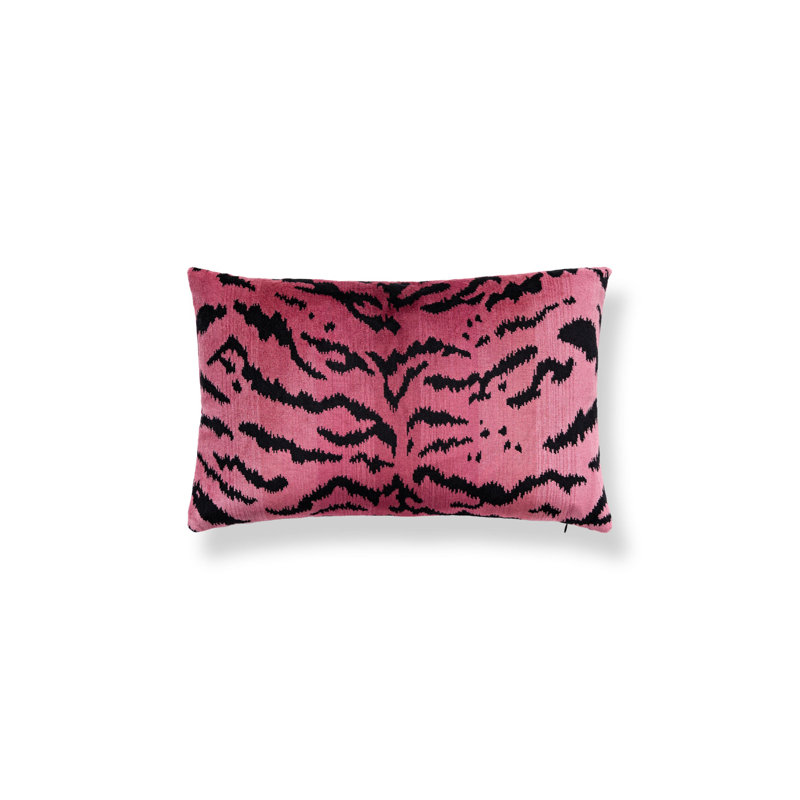 Wild Glamour Silk Pillow Cover & Insert, Red/Black/Fuchsia Animal Print, 14" H x 22" W, Rectangular
