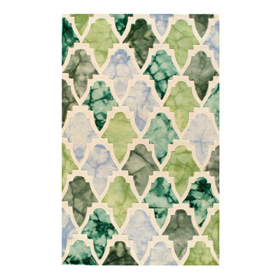 Graven Wool Area Rug in Green