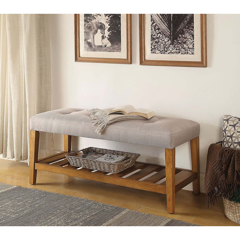 Banc de rangement rembourré en polyester Shameera, Gris clair, Marron clair