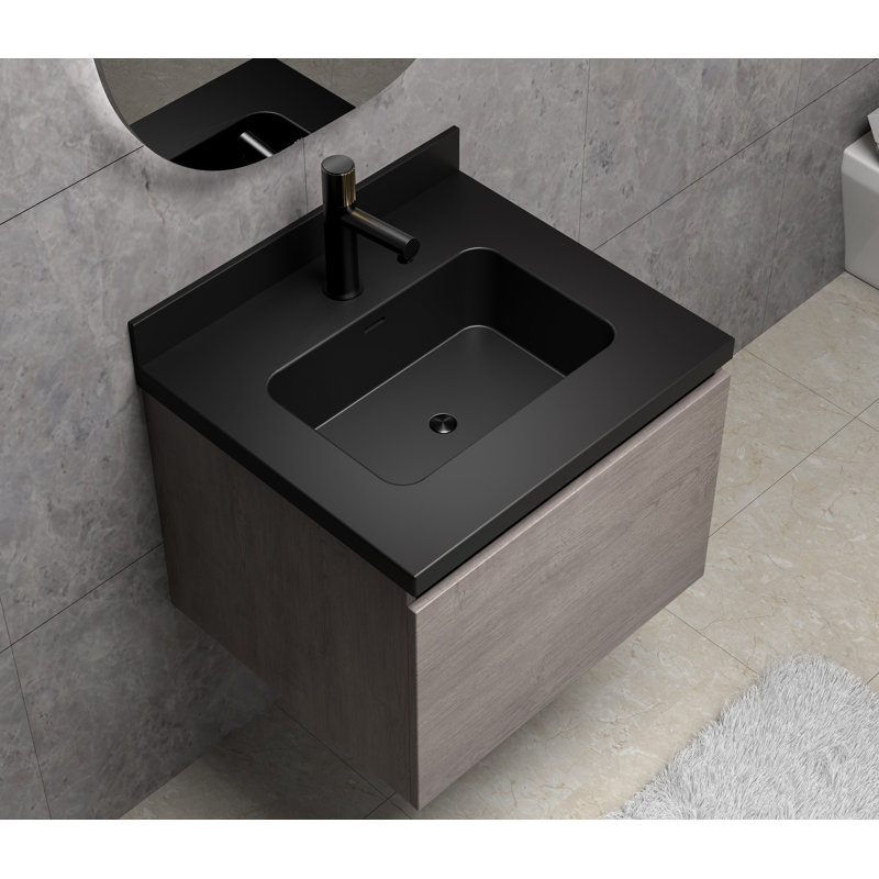 25 po. Mélange de dessus de meuble-lavabo simple en pierre / aluminium et résine avec trous de robinet d'évier 25 po
