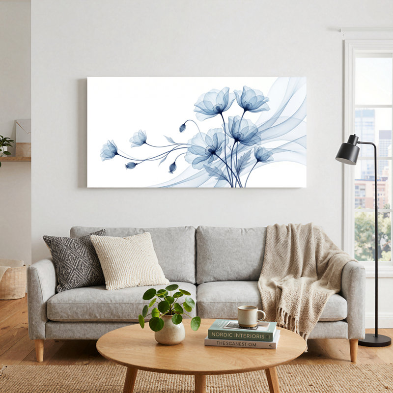 Ensemble de 1 tableau mural sur toile à motif floral bleu, 32“W x 16”H, Wrapped Canvas