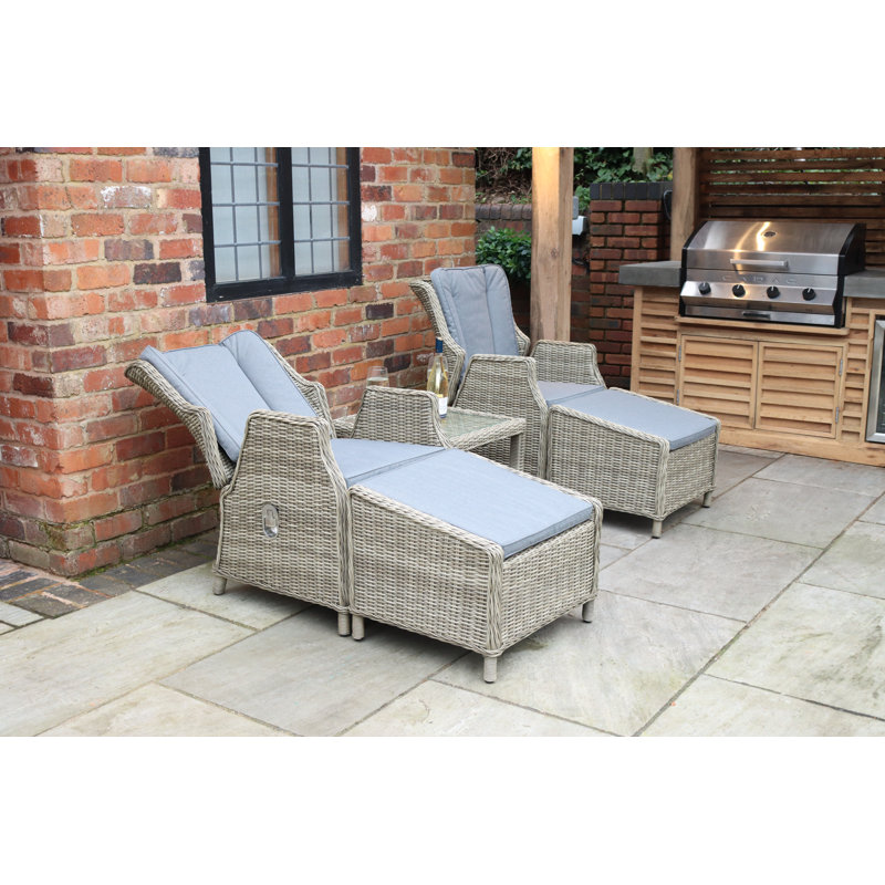WENTWORTH 5pc Deluxe Gas Reclining chair set : 2 Gas operated recliners 1 x coffee table + 2 stools
