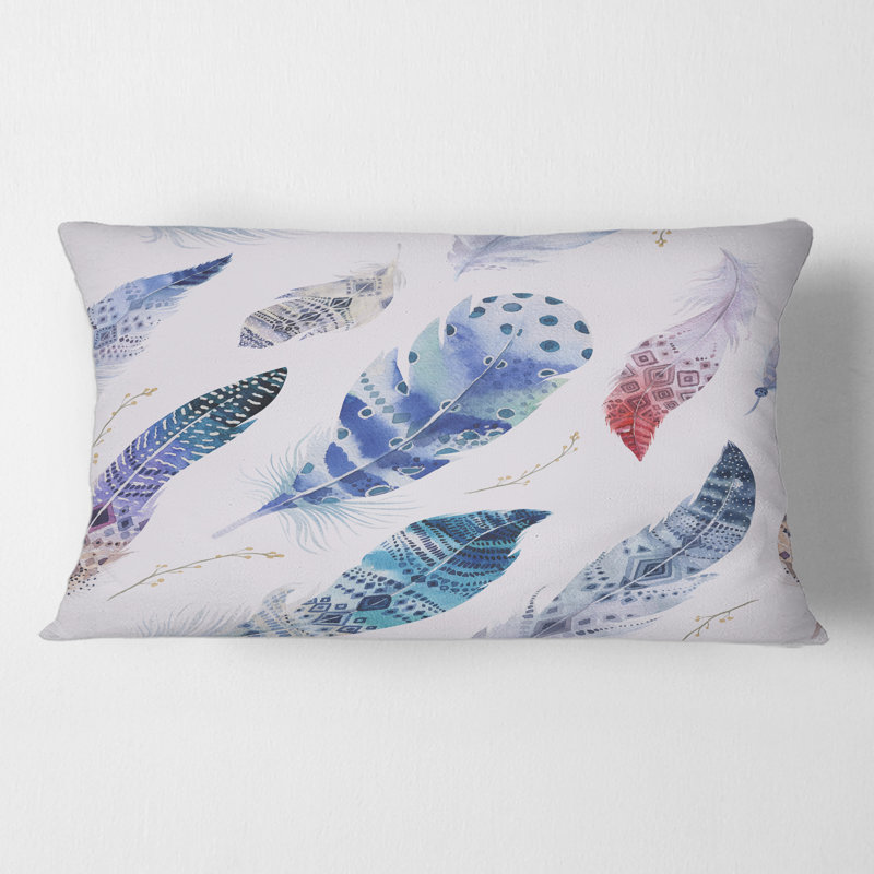 Élégant plumes de bohème bleues - coussin décoratif bohémien et éclectique